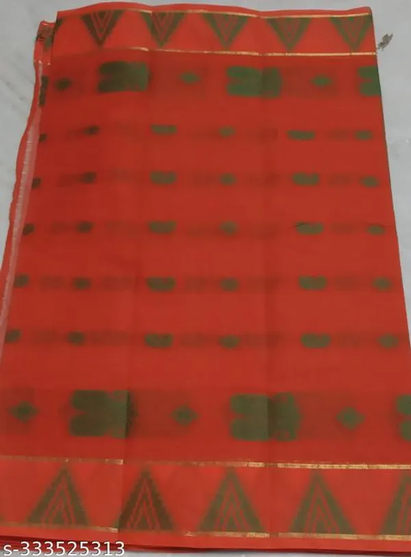 Orange_Bengali_Pure_Cotton_Handloom_Saree_-_Bengal_Tant_Saree_Daily_Wearwithout_Blouse_For_Women