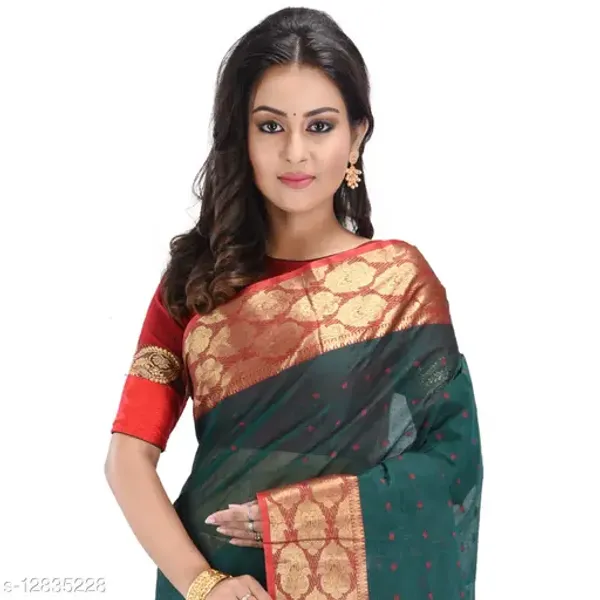 Bottole_Green_Pure_Cotton_Tant_Sareewithout_Blouse_For_Women