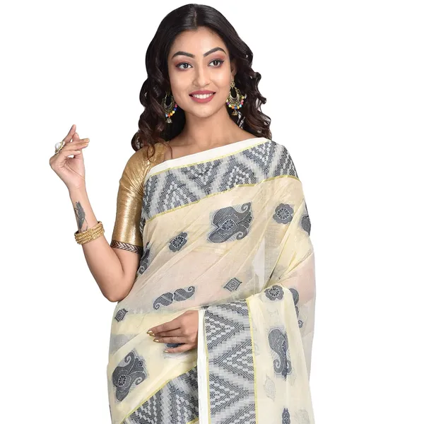Off_White_Pure__Cotton_Saree_For_Women_without_blouse