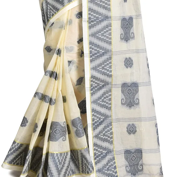 Off_White_Pure__Cotton_Saree_For_Women_without_blouse