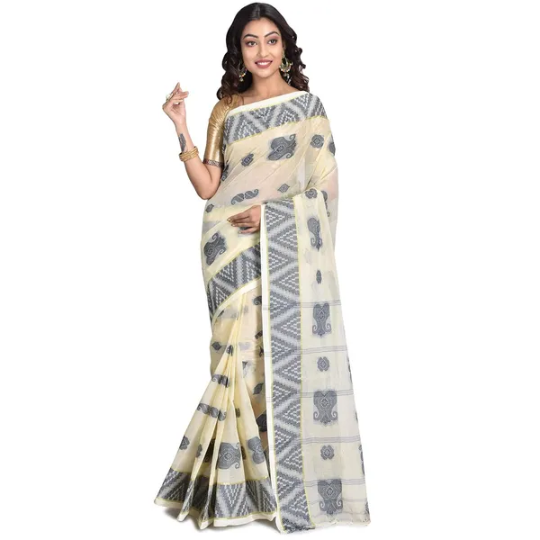 Off_White_Pure__Cotton_Saree_For_Women_without_blouse