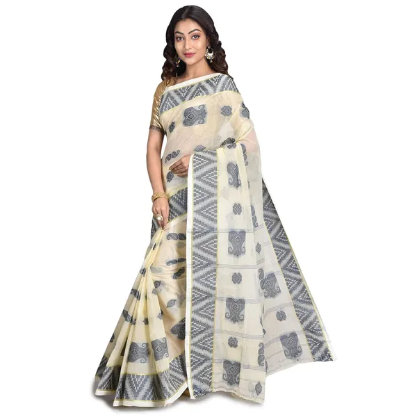 Off_White_Pure__Cotton_Saree_For_Women_without_blouse
