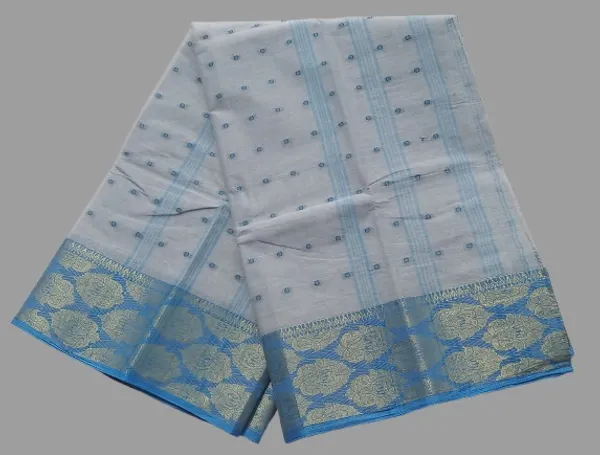 Beize_or_Light_Gray_Bengali_100%_Pure_Cotton_Saree-_Tant_Handloom_Daily_Wear_without_Blouse_For_Women
