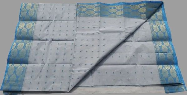 Beize_or_Light_Gray_Bengali_100%_Pure_Cotton_Saree-_Tant_Handloom_Daily_Wear_without_Blouse_For_Women