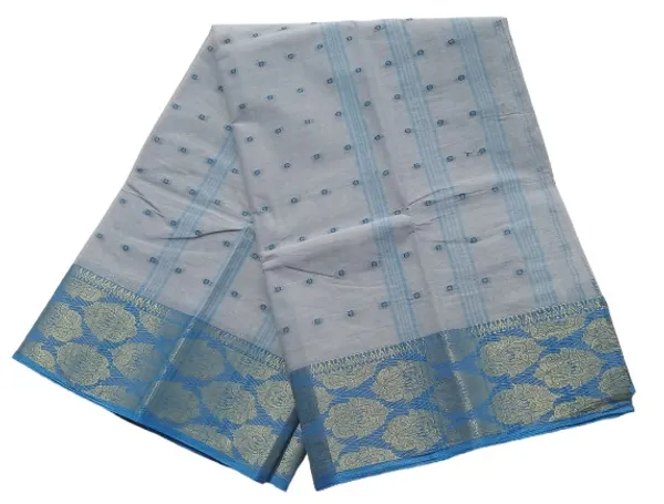 Beize_or_Light_Gray_Bengali_100%_Pure_Cotton_Saree-_Tant_Handloom_Daily_Wear_without_Blouse_For_Women