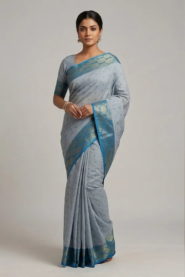 Beize_or_Light_Gray_Bengali_100%_Pure_Cotton_Saree-_Tant_Handloom_Daily_Wear_without_Blouse_For_Women