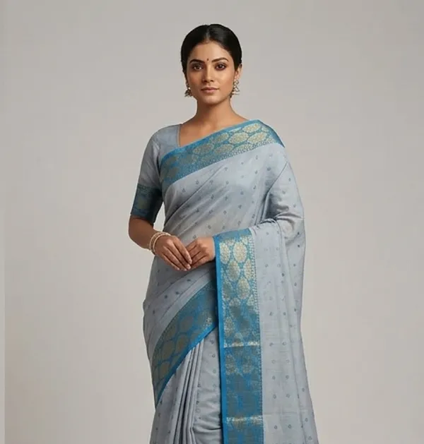Beize_or_Light_Gray_Bengali_100%_Pure_Cotton_Saree-_Tant_Handloom_Daily_Wear_without_Blouse_For_Women