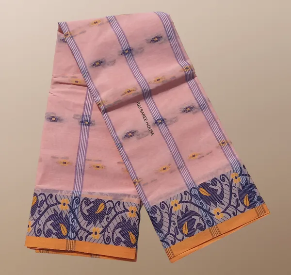 Peach_Color_Bengali_100%__Pure_Cotton_Saree_-_Handloom_Saree_Daily_Wear_Tant_Saree_without_Blouse_For_Women