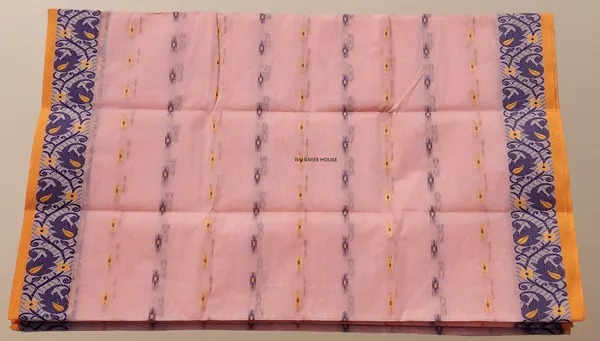 Peach_Color_Bengali_100%__Pure_Cotton_Saree_-_Handloom_Saree_Daily_Wear_Tant_Saree_without_Blouse_For_Women