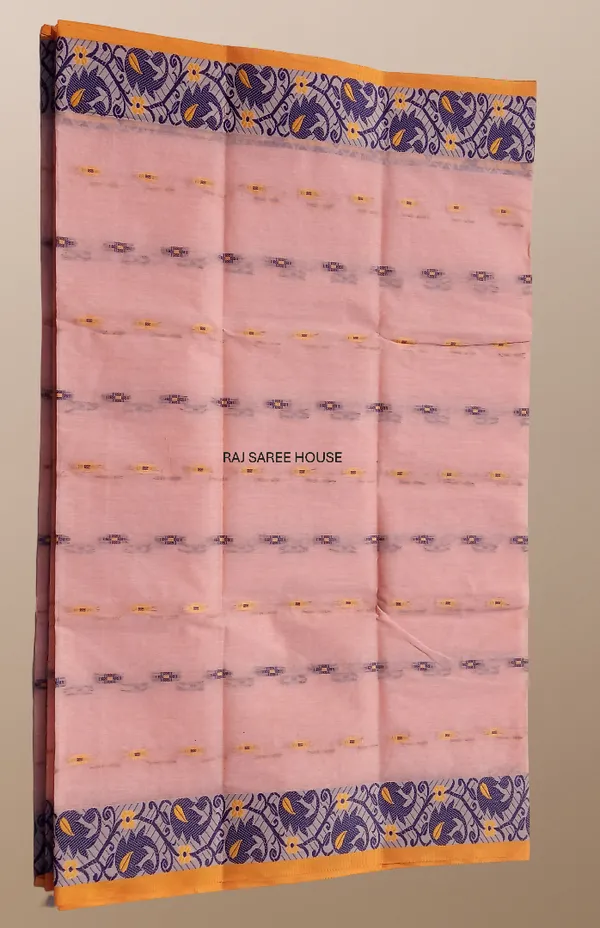 Peach_Color_Bengali_100%__Pure_Cotton_Saree_-_Handloom_Saree_Daily_Wear_Tant_Saree_without_Blouse_For_Women