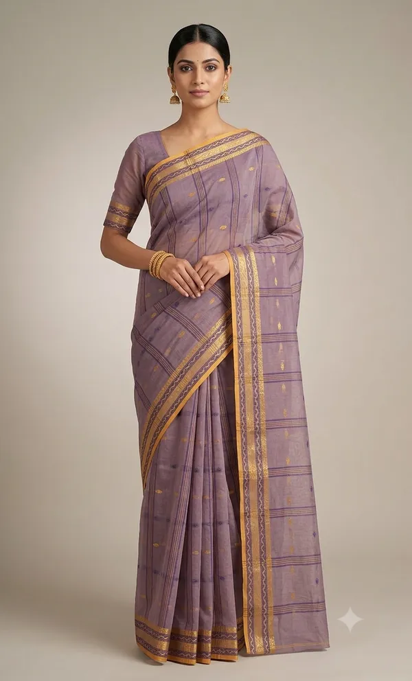 Light_Brown__Bengali_100%_Pure_Cotton_Tant_Saree_-_Handloom_Saree_Daily_Wear_Tant_Saree_without_Blouse_For_Women