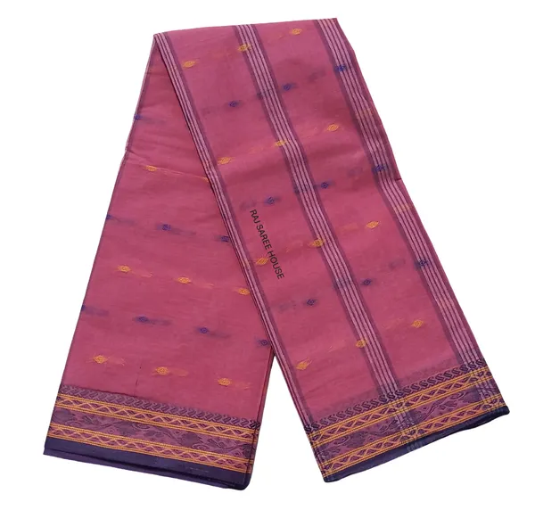 Rose_Pink__Bengali_100%_Pure_Cotton_Saree_-_Handloom_Saree_Daily_Wear_Tant_Saree_without_Blouse_For_Women