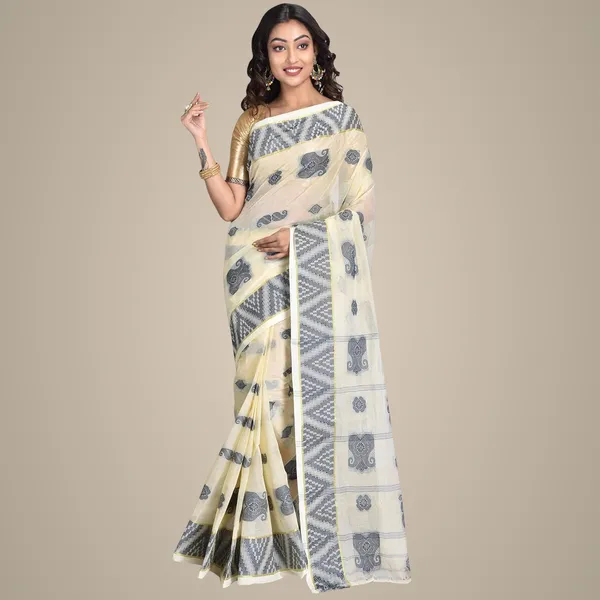 Off_White_Pure__Cotton_Saree_For_Women_without_blouse
