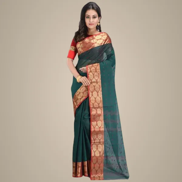 Bottole_Green_Pure_Cotton_Tant_Sareewithout_Blouse_For_Women