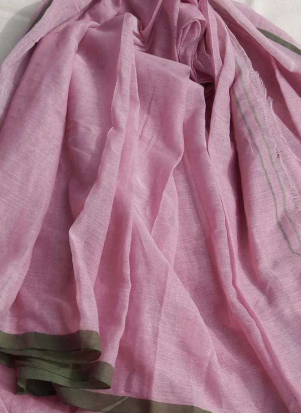 Rose_Pink_with__Light_Green_Bengali_Mol_Soft_Pure_Cotton__Saree_-_Handloom_Saree_Daily_Wear_Tant_Saree_without_Blouse_For_Women