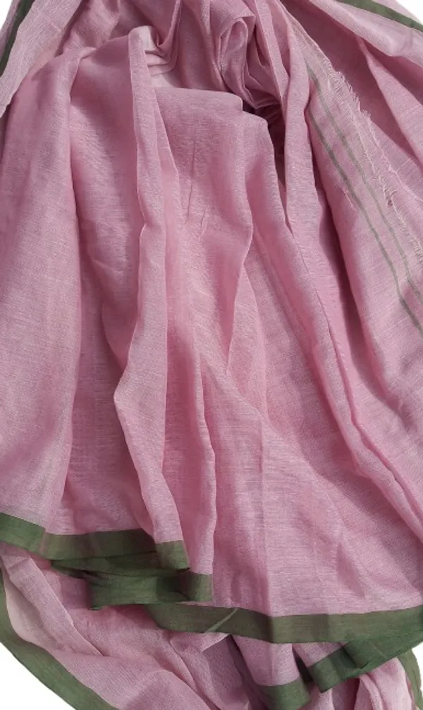 Rose_Pink_with__Light_Green_Bengali_Mol_Soft_Pure_Cotton__Saree_-_Handloom_Saree_Daily_Wear_Tant_Saree_without_Blouse_For_Women