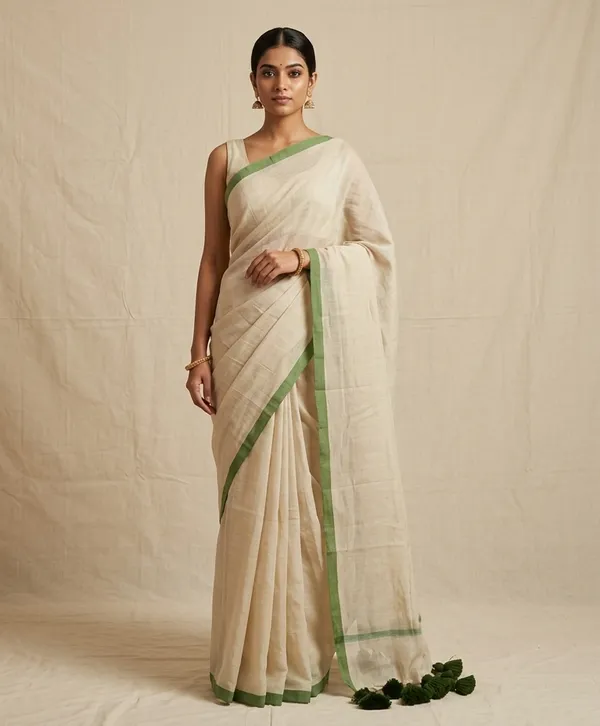 English_Colour_with__Light_Green_Edge_Bengali_Mol_Soft_100%_Pure_Cotton__Saree_-_Handloom_Saree_Daily_Wear_Tant_Saree_without_Blouse_For_Women00