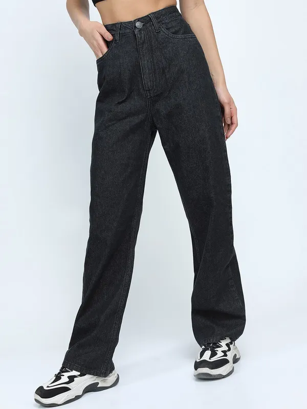 Black_High_Rise_Denim_Blend_Jeans_For_Women
