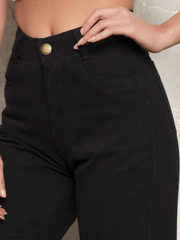 Black_High_Rise_Denim_Blend_Jeans_For_Women