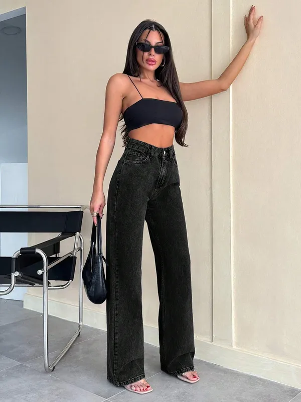 Dark_Grey_High_Rise_Denim_Blend_Jeans_For_Women