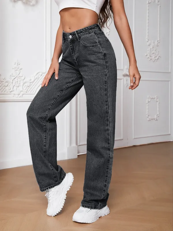 Dark_Grey_High_Rise_Denim_Blend_Jeans_For_Women