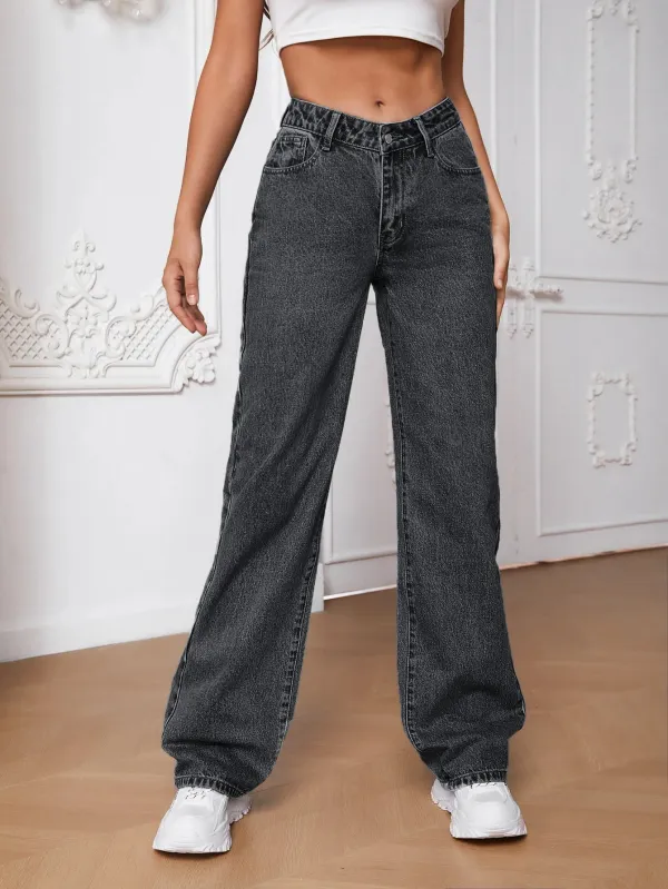 Dark_Grey_High_Rise_Denim_Blend_Jeans_For_Women