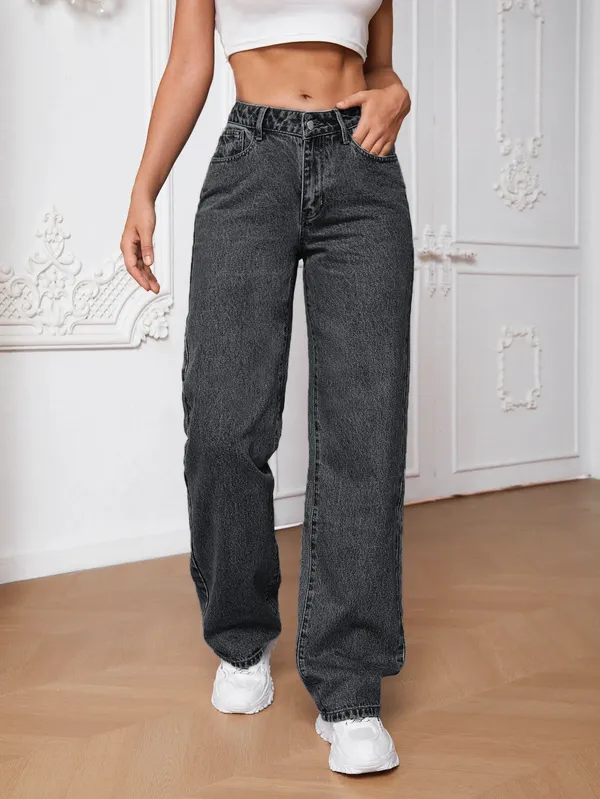 Dark_Grey_High_Rise_Denim_Blend_Jeans_For_Women