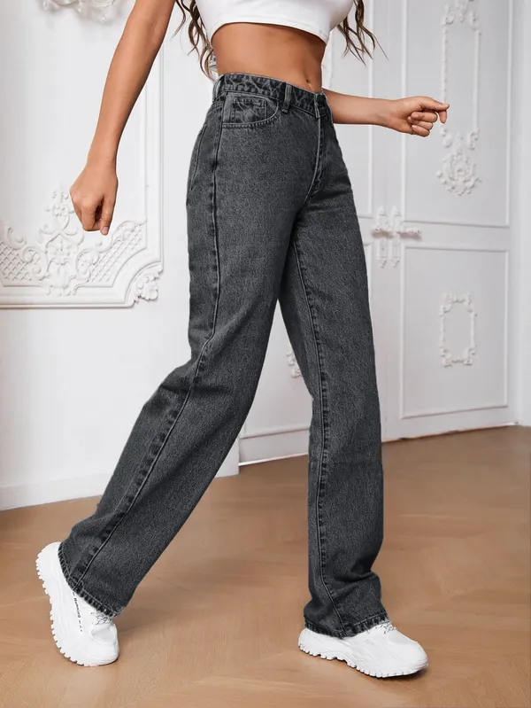 Dark_Grey_High_Rise_Denim_Blend_Jeans_For_Women
