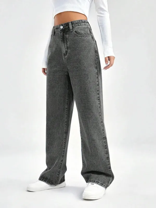 Dark_Grey_High_Rise_Denim_Blend_Jeans_For_Women