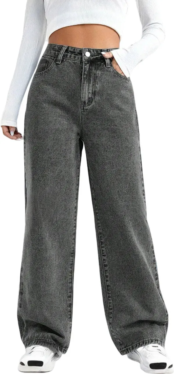 Dark_Grey_High_Rise_Denim_Blend_Jeans_For_Women