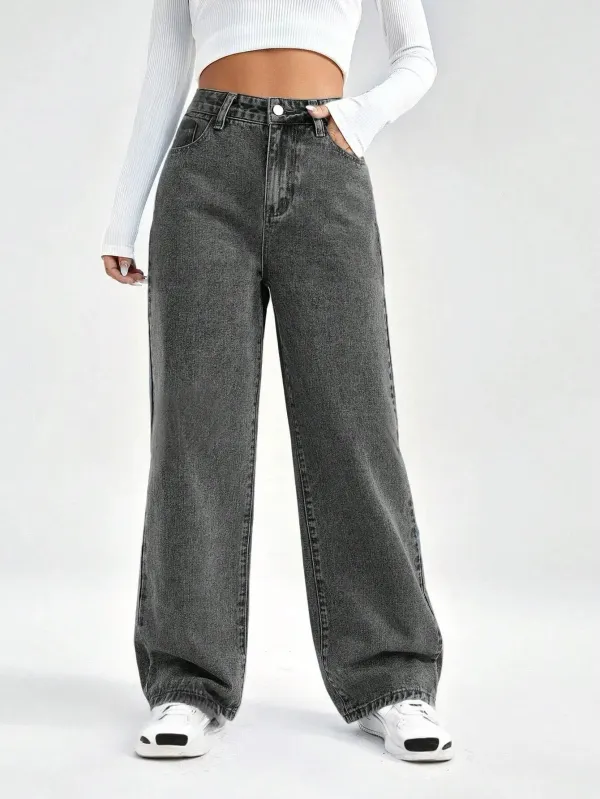 Dark_Grey_High_Rise_Denim_Blend_Jeans_For_Women