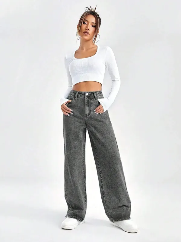 Dark_Grey_High_Rise_Denim_Blend_Jeans_For_Women