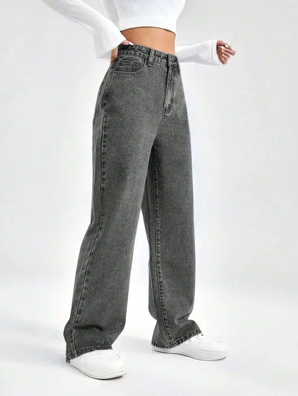 Dark_Grey_High_Rise_Denim_Blend_Jeans_For_Women
