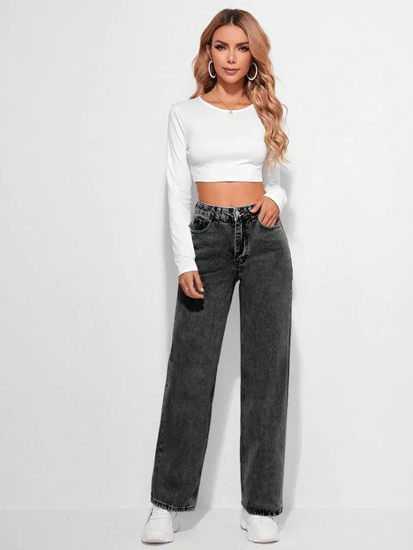 Dark_Grey_High_Rise_Denim_Blend_Jeans_For_Women
