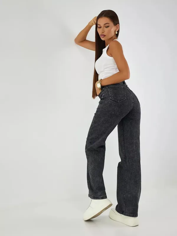 Dark_Grey_High_Rise_Denim_Blend_Jeans_For_Women