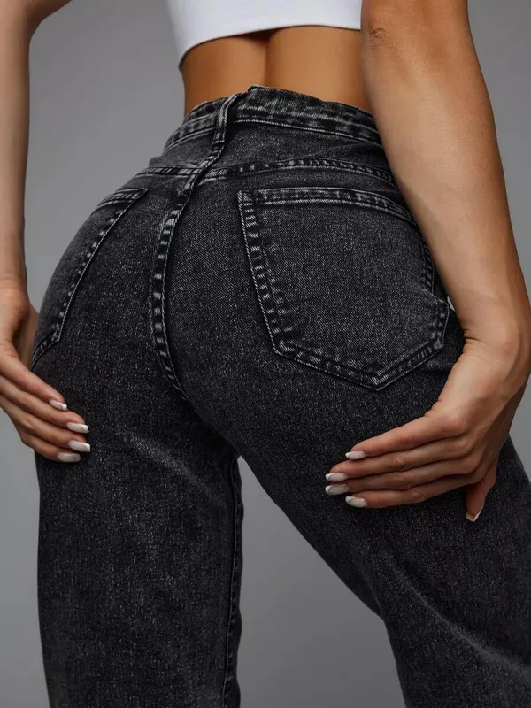Dark_Grey_High_Rise_Denim_Blend_Jeans_For_Women