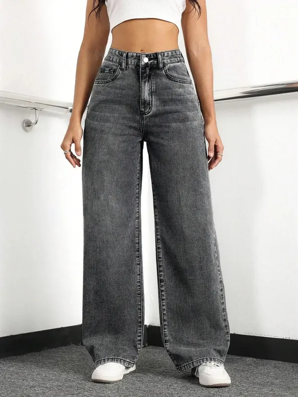 Dark_Grey_High_Rise_Denim_Blend_Jeans_For_Women