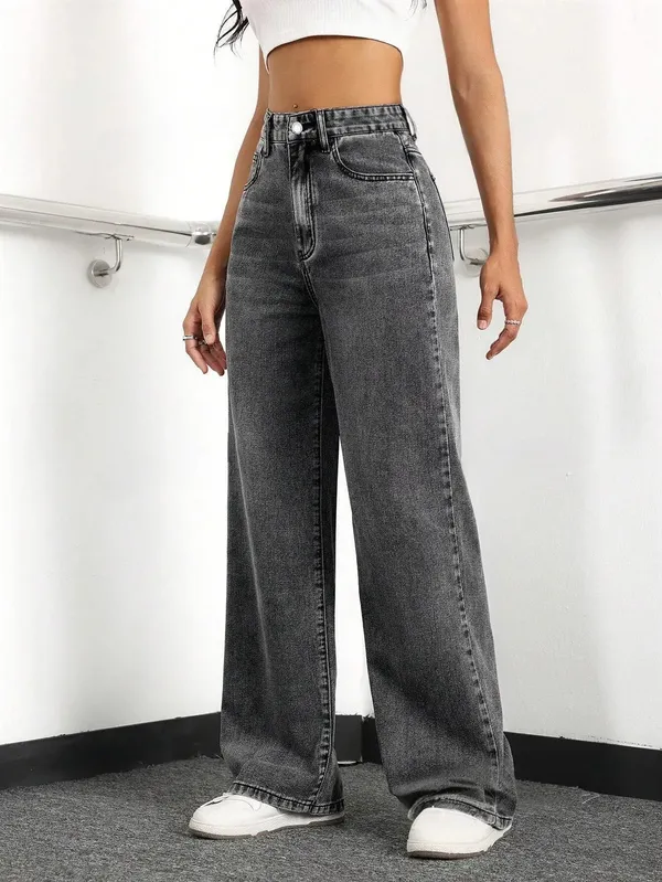 Dark_Grey_High_Rise_Denim_Blend_Jeans_For_Women