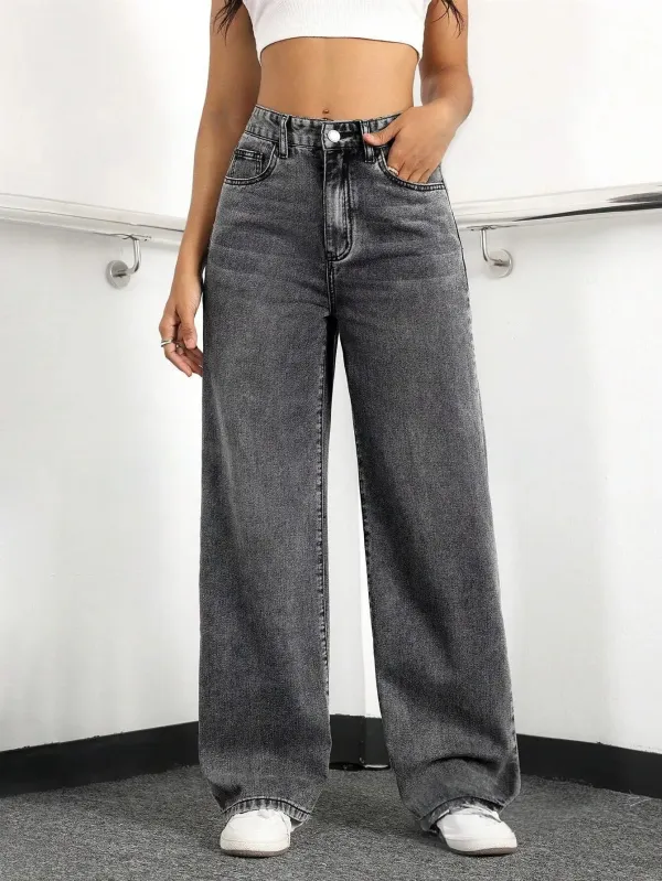 Dark_Grey_High_Rise_Denim_Blend_Jeans_For_Women
