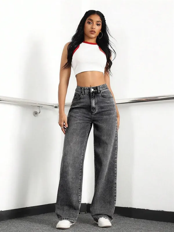 Dark_Grey_High_Rise_Denim_Blend_Jeans_For_Women