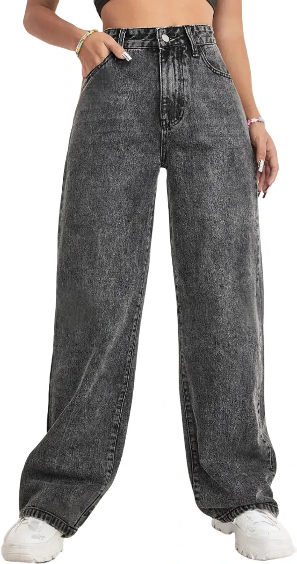 Dark_Grey_High_Rise_Denim_Blend_Jeans_For_Women