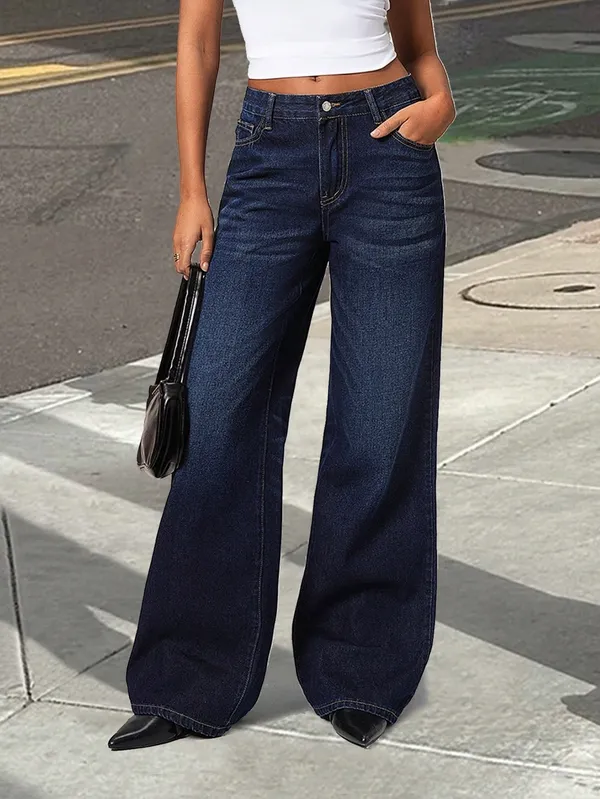 Dark_Blue_High_Rise_Denim_Blend_Jeans_For_Women