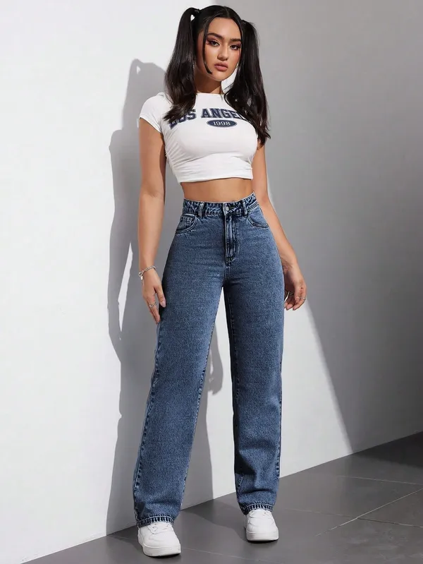 Dark_Blue_High_Rise_Denim_Blend_Jeans_For_Women