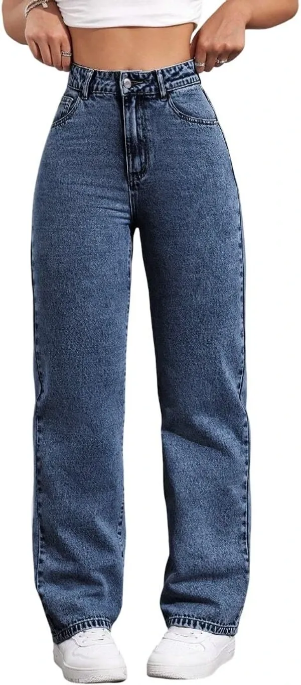 Dark_Blue_High_Rise_Denim_Blend_Jeans_For_Women