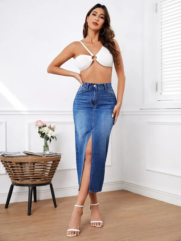 Blue_Denim_Regular_Solid_Skirt_For_Women