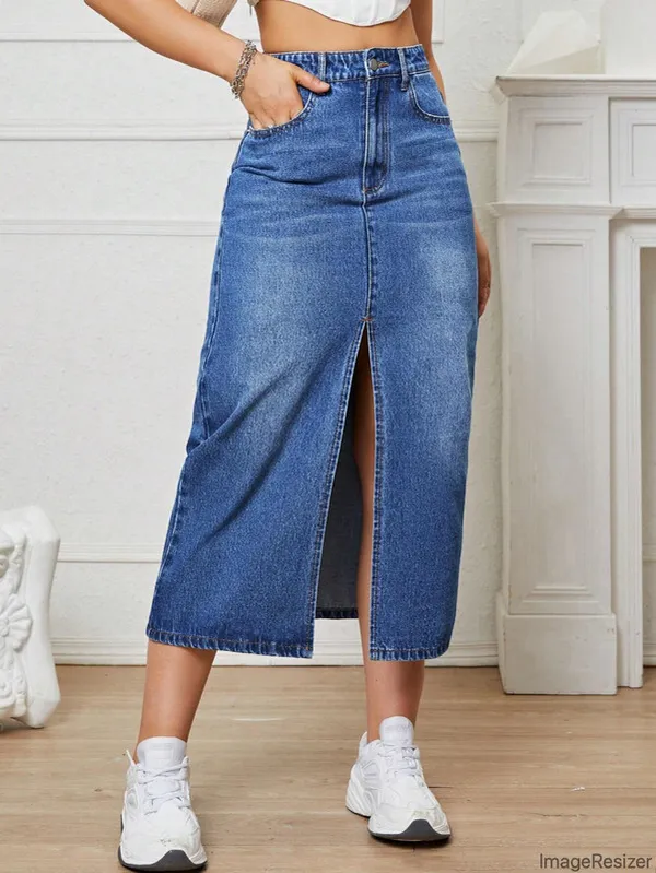 Blue_Denim_Regular_Solid_Skirt_For_Women