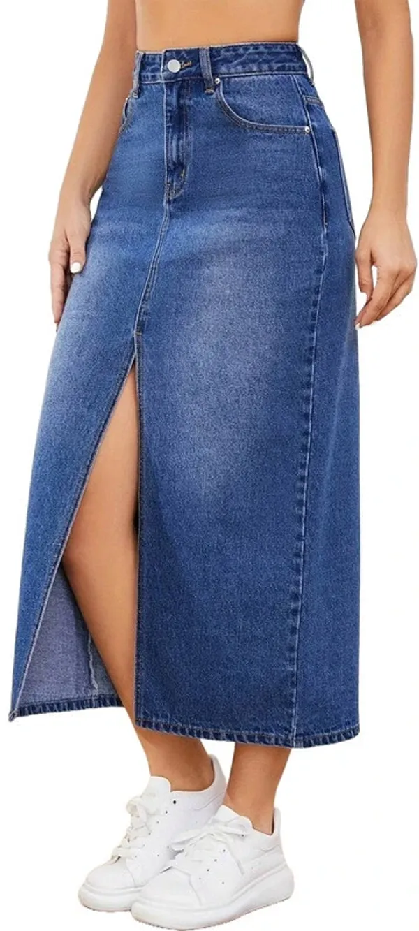 Blue_Denim_Regular_Solid_Skirt_For_Women