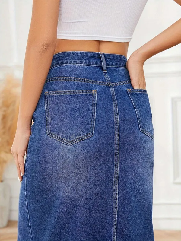 Blue_Denim_Regular_Solid_Skirt_For_Women