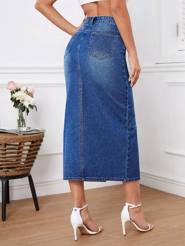 Blue_Denim_Regular_Solid_Skirt_For_Women