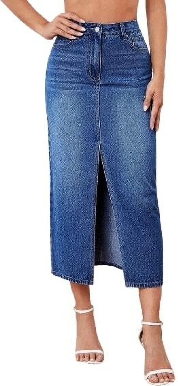 Blue_Denim_Regular_Solid_Skirt_For_Women